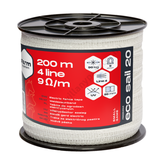 ECO SAIL 20 villanypásztor szalag, fehér, 9 Ω/m, 90kg, 200m, 20mm
