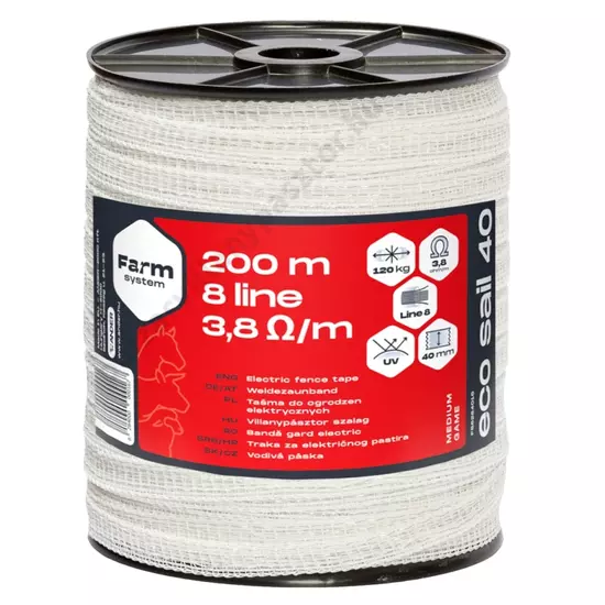 ECO SAIL 40 villanypásztor szalag, fehér, 3,8  /m, 120kg, 200m, 40mm